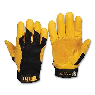Tillman 1475L TrueFit Leather-Palm Gloves, 1475, Top Grain Cowhide/Rough Side Out Cowhide Palm/Spandex BOH, Lg, Black/Gold
