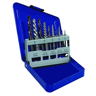 Irwin Hanson 11119 10-pc Spiral Extractor and Drill Bit Combo Pack, 5/64 in, 7/64 in, 5/32 in, 1/4 in, 19/64 in, Metal Index Box