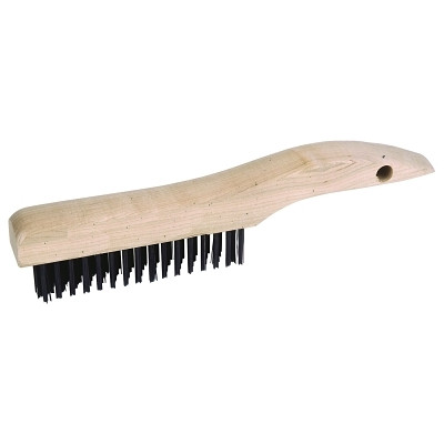 Weiler 73217 Shoe Handle Scratch Brush, 11 in L, 4 x 16 Rows, Steel Wire, Wood Handle