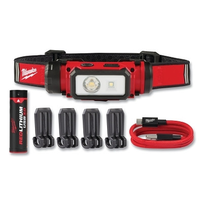 Milwaukee Tool 2163-21 REDLITHIUM USB Hard Hat Headlamp, 1 USB Battery, 3.0 Ah, 600 lm, Red/Black, Incl Battery/USB-C Cord/Hat Clips