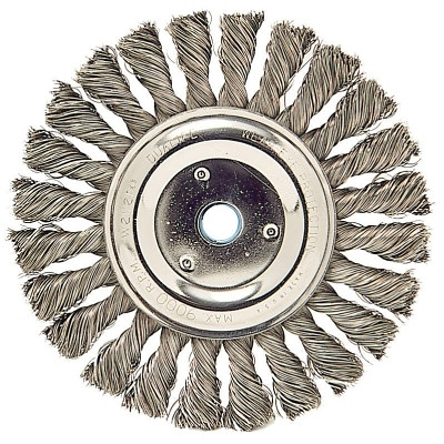 Weiler 08565 Cable Twist Knot Wire Wheel, 6 in D x 3/8 in W, .023 in Steel Wire, 9,000 rpm