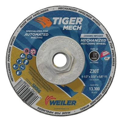 Weiler 58066 4-1/2 in X 3/32 in Tiger Mechanized Pipeliner, Z30T, Type 27, 5/8 in -11 Nut