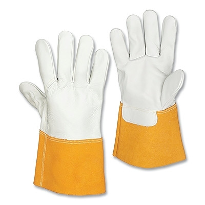 Tillman 1355L MIG Welding Gloves, 1355, Top Gr Cowhide (B) Palm/BOH/Split CH (B) Cuff, Lg, Pearl/Bourbon Brn, 4 in Str Cuff