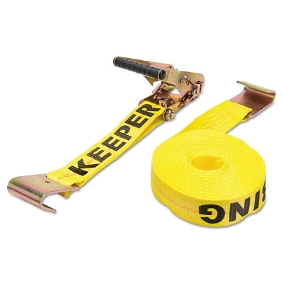 Keeper 04623 Ratchet Tie-Down Strap, Heavy-Duty, Zinc-Coated Steel Flat Hooks, 2 in W x 27 ft L, 3333 lb Load Capacity