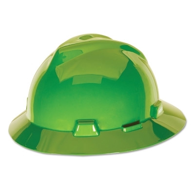 MSA 815570 V-Gard Protective Hat-Style Full-Brim Hard Hat, Slotted, Fas-Trac III Suspension, Standard Size, Bright Lime Green