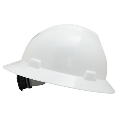 MSA 475369 V-Gard Protective Hat-Style Full-Brim Hard Hat, Slotted, Fas-Trac III Suspension, Standard Size, White