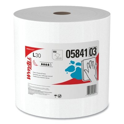 Kimberly-Clark Professional 05841 WypAll* L30 Wipers, White, 12.4 in W x 13.4 in L, Jumbo Roll, 950 per Roll/1 Roll per Case