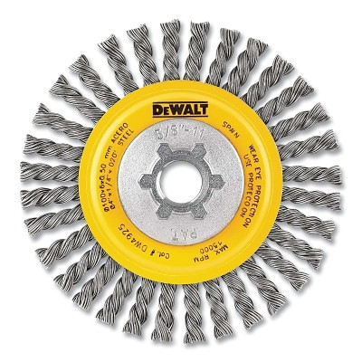 DeWalt DW49252 Wire Wheel Brushes, Stainless Steel Stringer, 6 in dia, 5/8 in-11 TPI, 9000 RPM