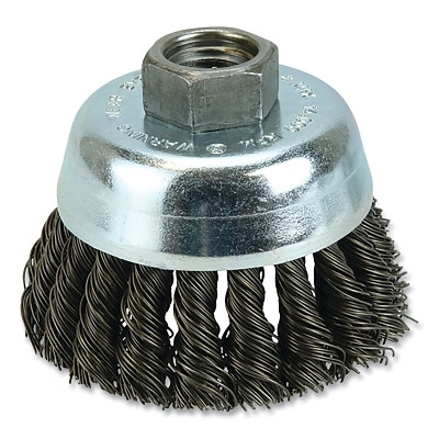 Weiler 36238 Vortec Pro Knot Wire Cup Brush, 3 in Dia., 5/8-11 Arbor, .02 in Carbon Steel Wire