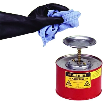 Justrite 10208 Plunger Cans, Hazardous Liquid Storage Can, 2 qt, Red