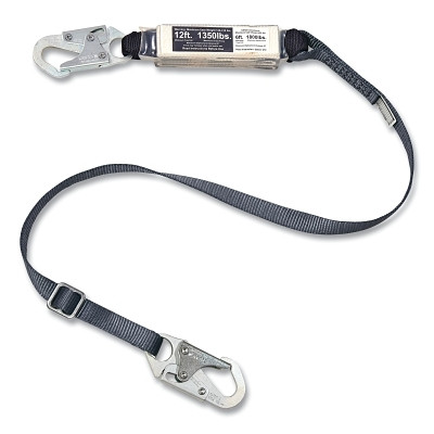 MSA 10211485 V-SERIES Standard Shock Absorbing Lanyard, 12 ft, Single, Sm/Sm Snaphooks, Web, Adjustable, Free Fall/Heavy Worker, 400 lb