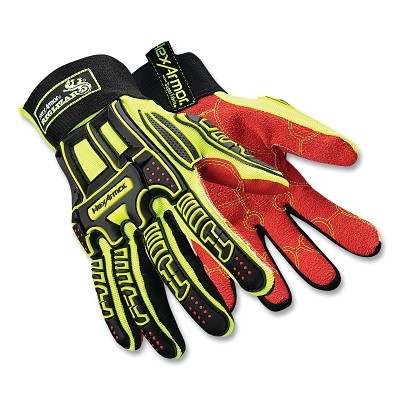 HexArmor 2021X-M Rig Lizard Hi-vis Safety Gloves, 2021X, TP-X/IR-X Impact Exoskeleton, Medium, Black/Hi-vis Yellow/Red