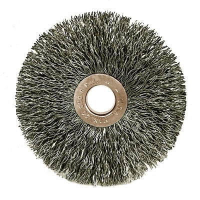 Weiler 16943 Copper Center Small Diameter Wire Wheel, 3 in dia x 5/8 in W Face, 0.008 in Stainless Steel Wire, 20000 RPM