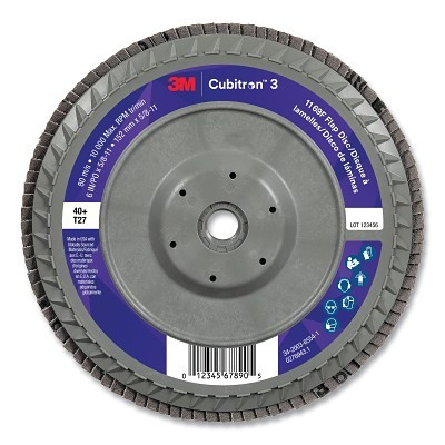 3M 7100380317 Cubitron 3 Flap Disc 1169F, 6 in dia x 5/8-11, T27 Flat Quick Change, 40+, 10000 RPM