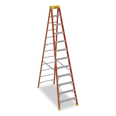 Werner 6112 Fiberglass Stepladder, 6112, Type IA, 12 ft L, 31 in W, Single-Sided, 300 lb Load Capacity, Orange/Yellow