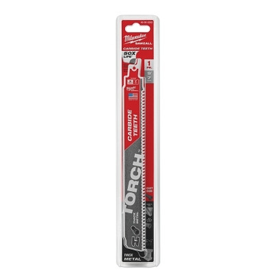 Milwaukee Tool 48005202 SAWZALL TORCH Carbide Blade, 9 in x 1 in, 7 TPI, 1/2 in Universal, Most Metals