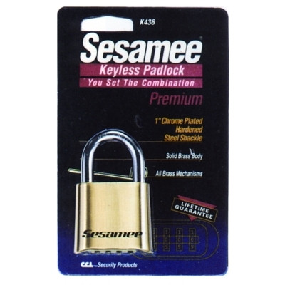 CCL K436 Sesamee Keyless Padlock, 5/16 in Shackle dia, 1 in L x 1 in W, Brass, Carded