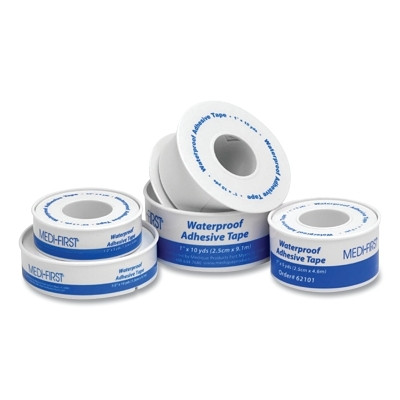 Medi-First Plus 64801 First Aid Tape, 1/2 in W, 10 yd L, Waterproof, Latex Free