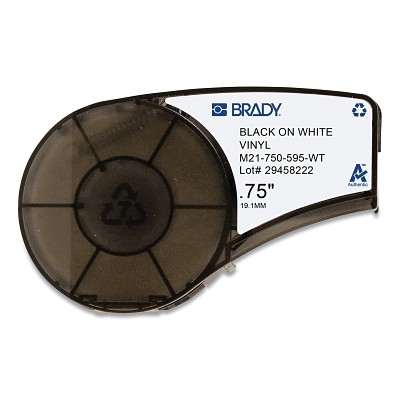 Brady M21-750-595-WT BMP21 Plus Series B-595 All-Weather Viynl Label, 21 ft L x 0.75 in W, Black on White