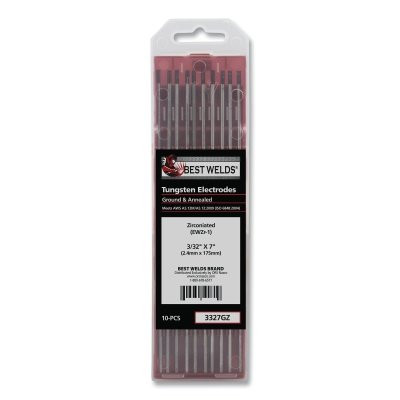 Best Welds 3327GZ Zirconiated Ground Tungsten Electrode, 3/32 in dia x 7 in L, 10 PK