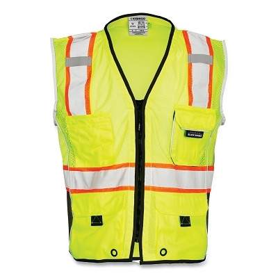 KISHIGO 1513-2X Premium BLACK SERIES Vest, 1513 HD Safety, Black/Lime/Orange/Reflective, 2XL, One 2-Tier Pencil/1-Radio/Utility/4-Pockets