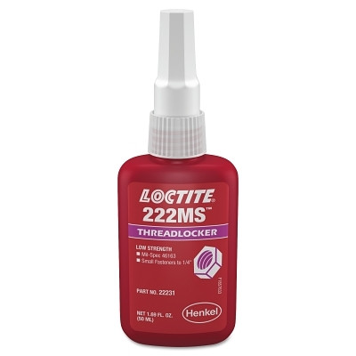 Loctite 135334 222MS Threadlocker, Low Strength/Small Screw, 50 mL, 1/4 in dia or Smaller, Purple
