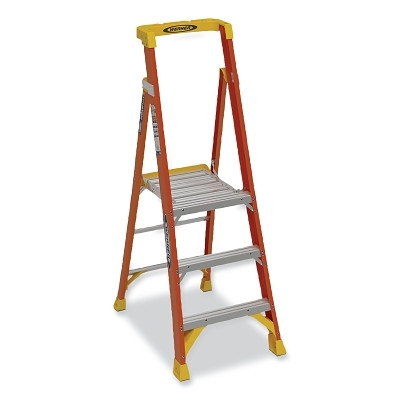 Werner PD6203 Podium Ladder, PD6203, Type IA, 3 ft, 9 ft Reach, 26 in W, 300 lb Load Capacity, Fiberglass, Orange