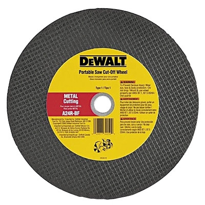 DeWalt DW8020 High Speed Wheel, 14 in dia, 1 in dia Arbor, 24 Grit, 5500 RPM, Metal Cutting