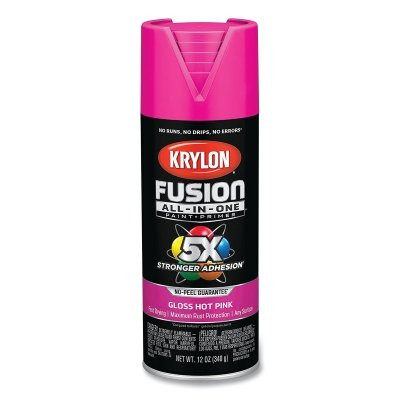 Krylon K02708007 Fusion All-in-One Paints + Primers, 12 oz, Aerosol Can, Gloss Hot Pink