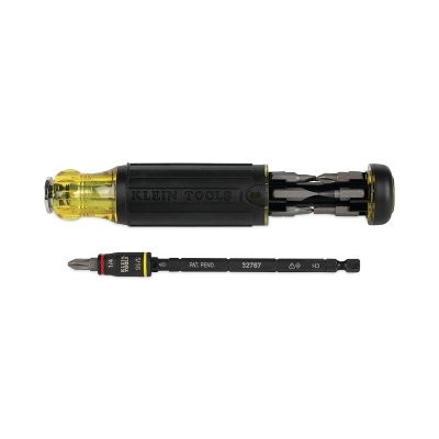 Klein Tools 32304 14-in-1 HVAC Adjustable-Length Impact Screwdriver w/Flip Socket, Core Rem/JIS/Phillips/Schrader V Ins/Slotted/Square/TORX