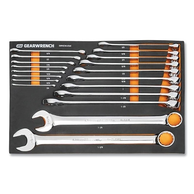 GEARWRENCH GWMSCWL12SAE Long Pattern Combination Wrench Sets, 12 Points, SAE, Chrome, With Foam Tray, 19-pc