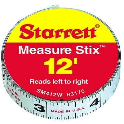 L.S. Starrett 63170 Measure Stix Steel Measuring Tape, 1/2 in x 12 ft, Left-to-Right Reading