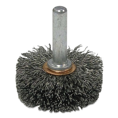 Weiler 17609 Stem-Mounted Narrow Conflex Brush, 2 in dia x 3/8 in W Face, 0.006 in Steel, 20000 RPM, 1/4 in Stem