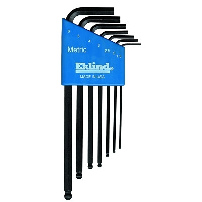 Eklind Tool 13607 Ball-Hex-L Key Sets, 7 per holder, Hex Ball Tip, Metric
