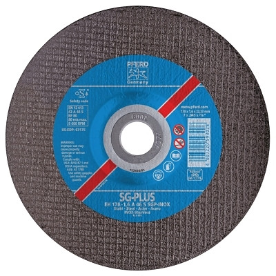 Pferd 63172 Type 27 SGP-INOX Depressed Center Cut-Off Wheel, 4-1/2 in dia, 0.045 in Thick, 46 Grit