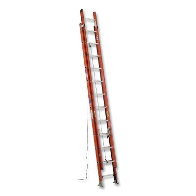 Werner D6224-2 Fiberglass D-Rung Extension Ladder, D6224-2, Type IA, 24 ft L, 19 in W, 300 lb Load Capacity, Orange
