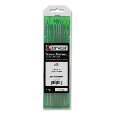 Best Welds 1167G Pure Ground Tungsten Electrode, 1/16 in x 7 in, 10 PK