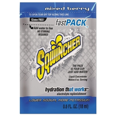 Sqwincher 159015300 Fast Pack Drink Mix, Mixed Berry, 0.6 fl oz, Pack, Yields 6 oz
