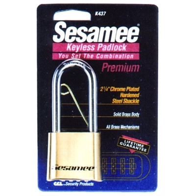 CCL K437 Sesamee Keyless Padlock, 5/16 in Shackle dia, 2-1/4 in L x 1 in W, Brass, Carded