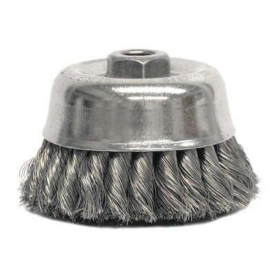 Weiler 12756 Heavy-Duty Knot Wire Cup Brush, 4 in Dia., 5/8-11 UNC Arbor, .014 in Steel