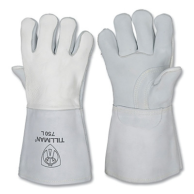 Tillman 750L Stick Welding Gloves, 750, Split Elkskin Palm/Top Gr Elkskin BOH/Split Cowhide Cuff, Lg, Pearl, 14 in L Cuff