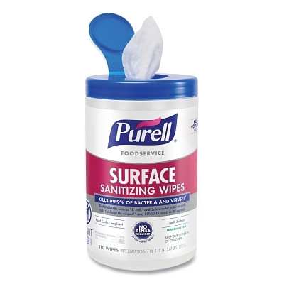 PURELL 9341-06 Foodservice Surface Sanitizer, 110 Wipes, Canister, Alcohol-Like Scent