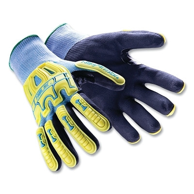 HexArmor 3010-L Helix Core series Impact Gloves, 3010, A5 Cut, Large, Hi-vis Yellow/Blue