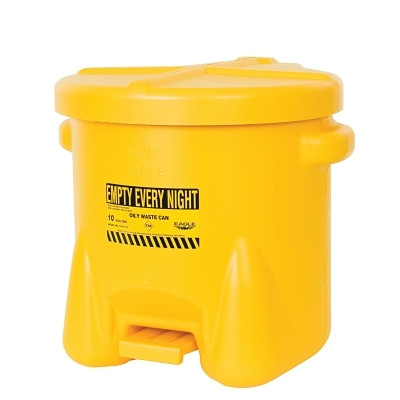 EAGLE 935FLY Poly Waste Can, Oily, 10 gal, Yellow, Includes Foot Lever