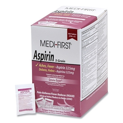Medi-First 80533 Aspirin Pain Reliever, Unflavored, 100 Tablets