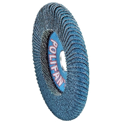 Pferd 67196 POLIFAN Z SGP Curve Steelox Flap Disc, 5 in dia x7/8 in Arbor, 40 Grit, Zirconia, 12200 RPM, Medium Radius