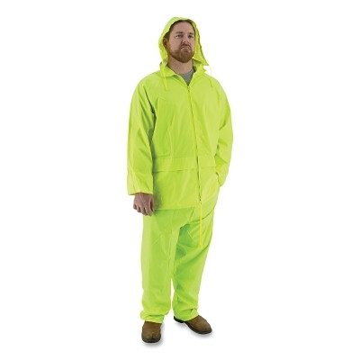 Majestic 71-2040/X3 2-Piece Waterproof Rain Suit, Attached Hood, Polyester with PVC Coating, Bright Yellow, 3X-Large