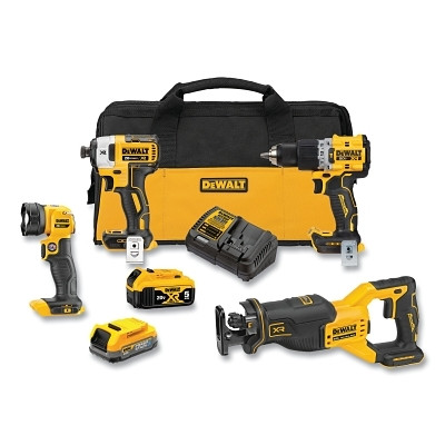 DeWalt DCK449E1P1 20V MAX* XR Brushless 4-Tool Combo Kit with POWERSTACK Battery, 20 V, 3250 RPM