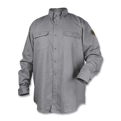 BLACK STALLION WF2110-GY-L WF2110 Flame-Resistant Cotton Work Shirt, 7 oz, Gray, Large