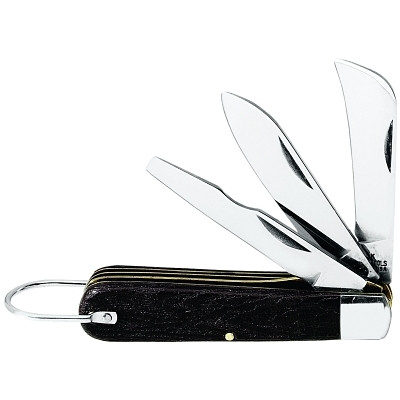 Klein Tools 15506 3-Blade Pocket Knives, Steel Blade, Plastic, Black